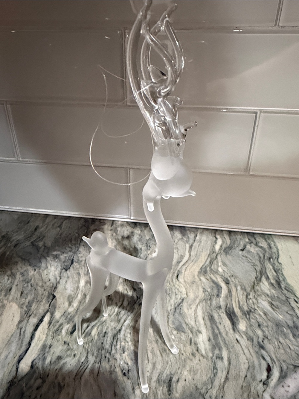 Vintage Craft Frosted Glass Deer Figurine with Clear Antlers